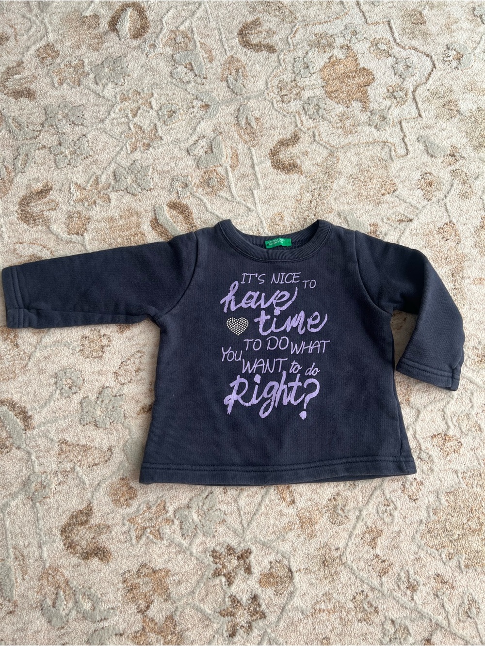 Rhinestone Heart Graphic Print Quote Infant Crewneck Sweatshirt